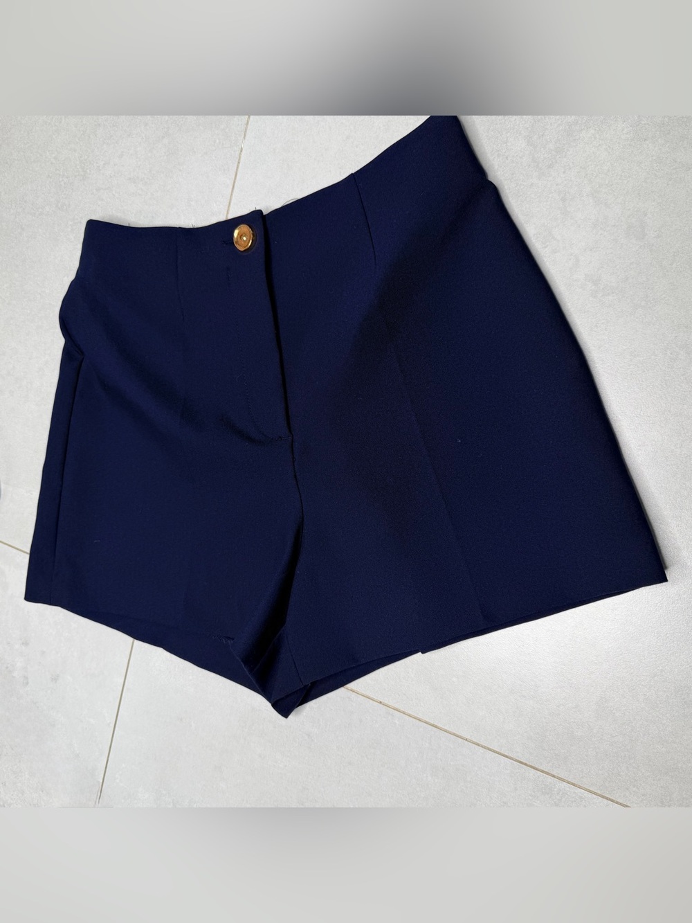 Zara NWOT Navy Blue Tailored High Waisted Dress Shorts Gold Button Medium 28
